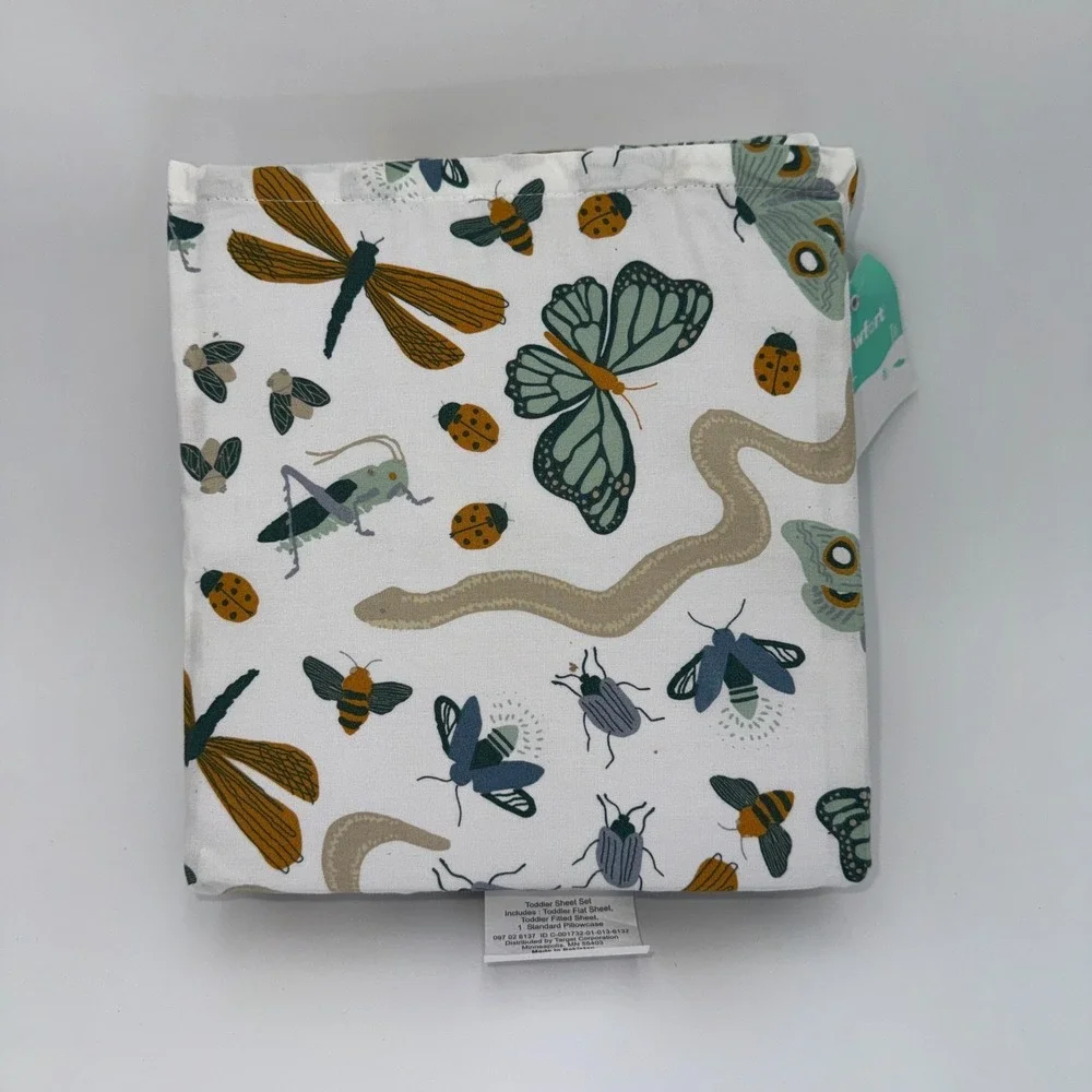 Pillowfort Insect Print Cotton Toddler Sheet Set 3-Piece NWT OEKO-TEX